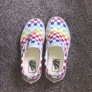 rainbow checkered slip on vans! (accepting offers)